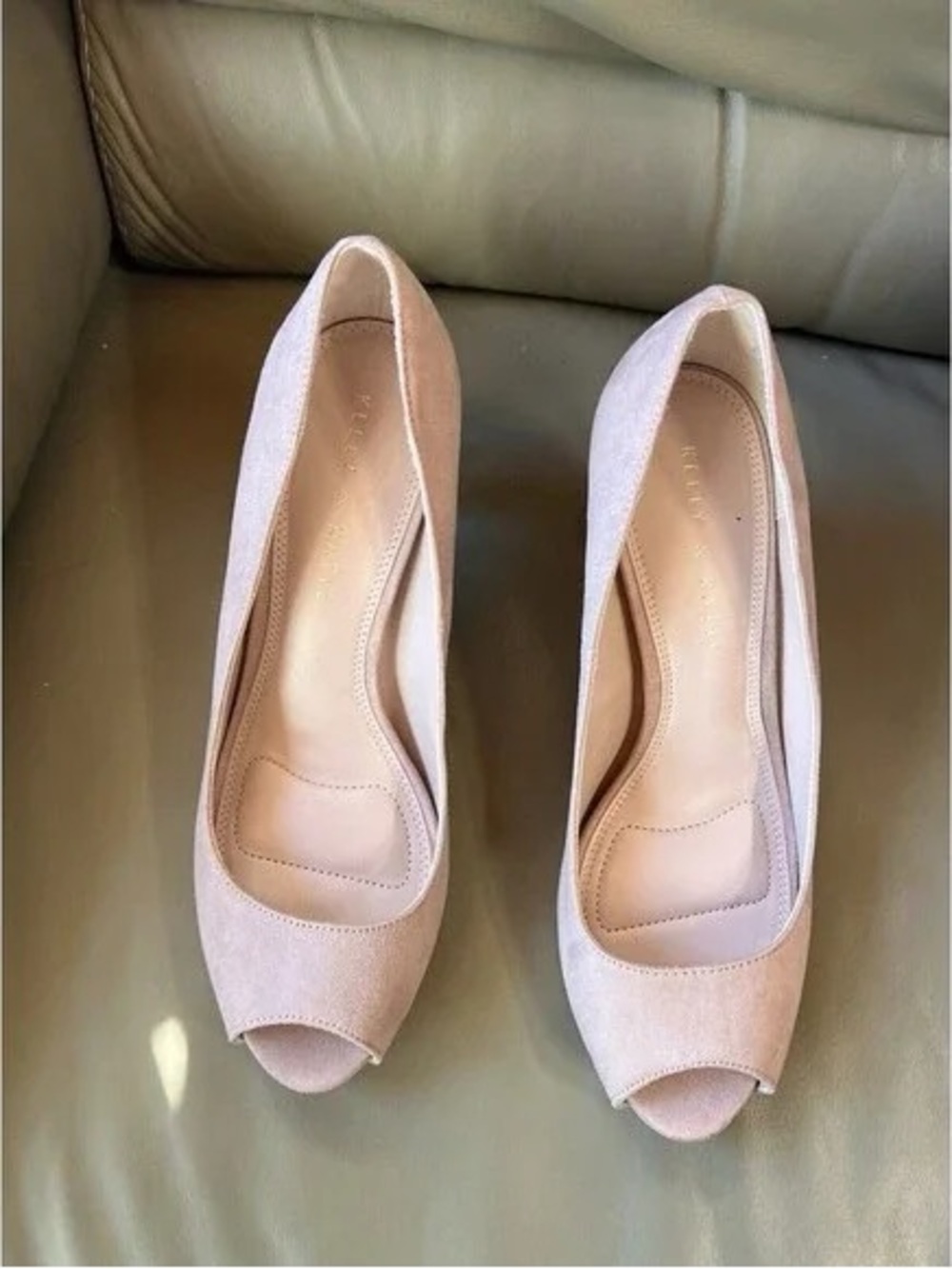Womens Blush Peep-Toe Suede Pumps